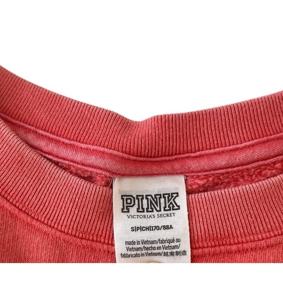 PINK Victoria's Secret Size S Crewneck Sweatshirt Logo Spellout Coral Salmon - Picture 3 of 9